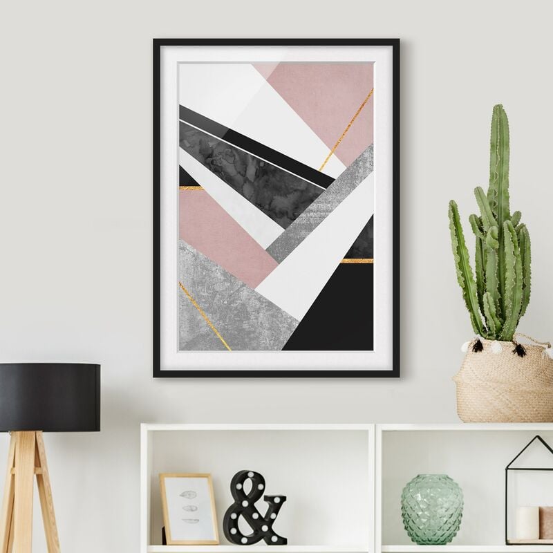 

Póster enmarcado - Bianco e nero Geometria con oro Dimensión LxA: 40cm x 30cm, Marco: Negro