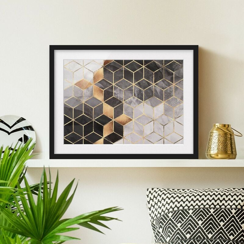 

Póster enmarcado - Bianco e oro Geometria Nero Dimensión LxA: 18cm x 24cm, Marco: Negro
