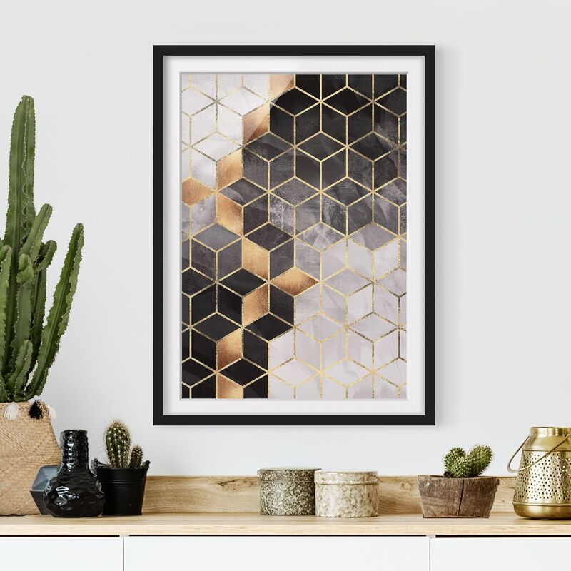 

Póster enmarcado - Bianco e oro Geometria Nero Dimensión LxA: 40cm x 30cm, Marco: Negro