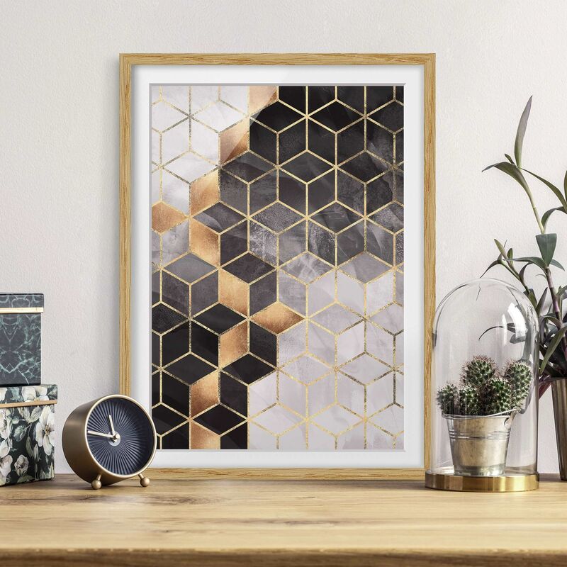 

Póster enmarcado - Bianco e oro Geometria Nero Dimensión LxA: 40cm x 30cm, Marco: Roble