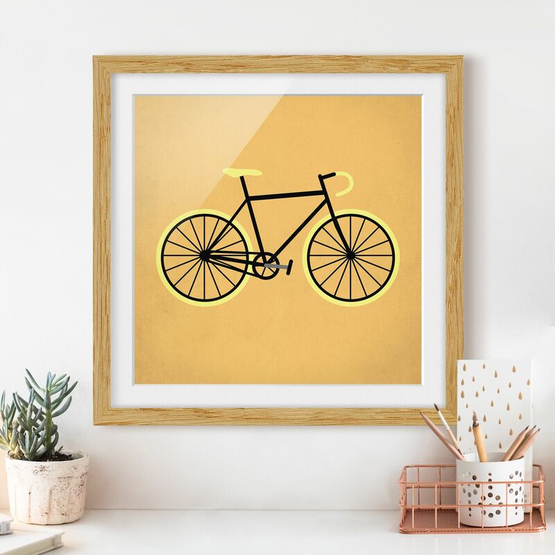 

Póster enmarcado - Bicicletta in giallo Dimensión LxA: 30cm x 30cm, Marco: Roble