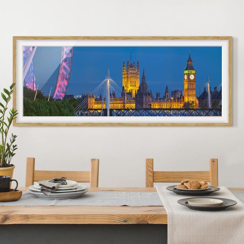 

Póster enmarcado - Big Ben E Westminster Palace A Londra Di Notte Dimensión LxA: 50cm x 130cm, Marco: Roble