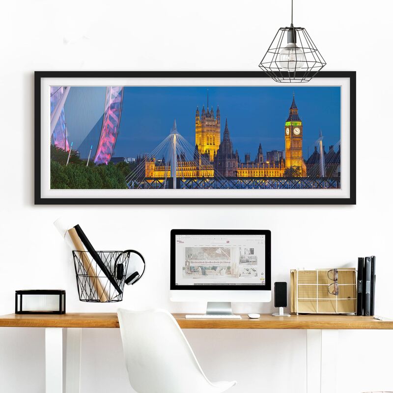 

Póster enmarcado - Big Ben E Westminster Palace A Londra Di Notte Dimensión LxA: 50cm x 130cm, Marco: Negro