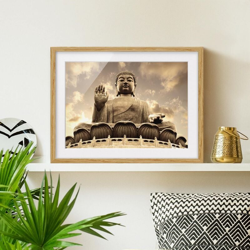 

Póster enmarcado - Big Buddha Sepia Dimensión LxA: 18cm x 24cm, Marco: Roble