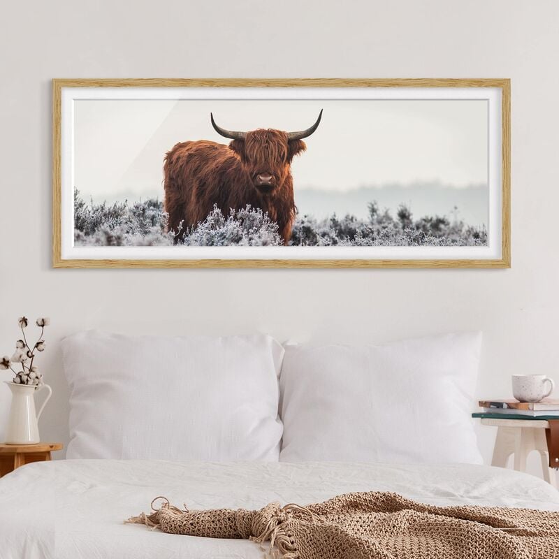 

Póster enmarcado - Bisonte Nelle Highlands Dimensión LxA: 40cm x 100cm, Marco: Roble