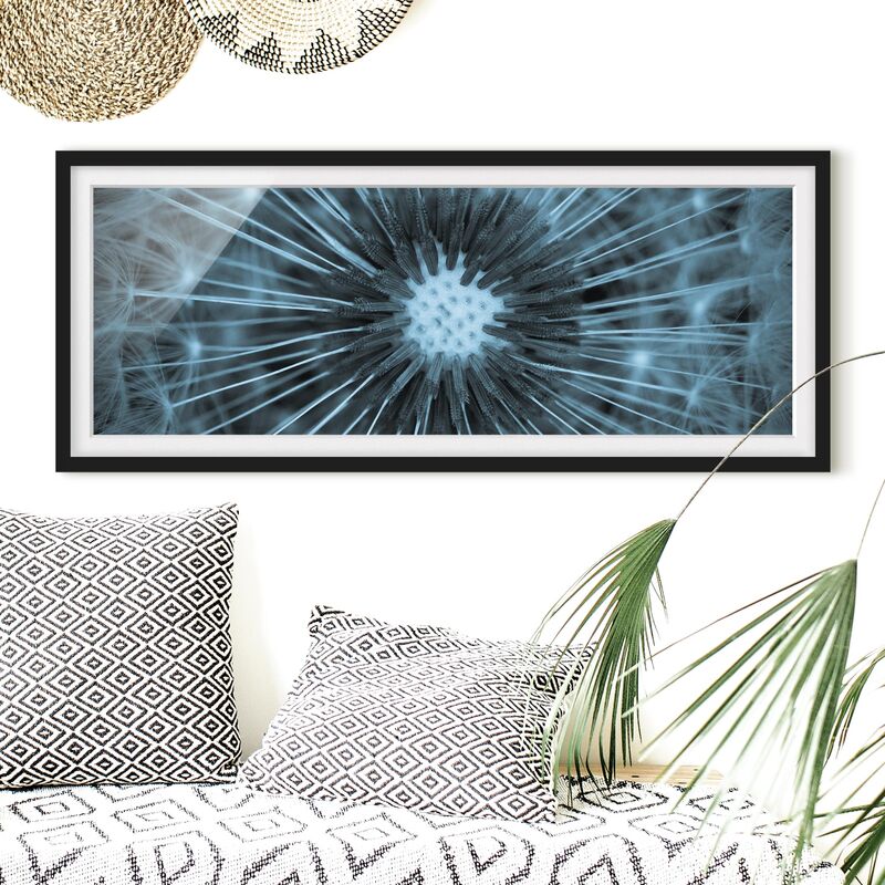 

Póster enmarcado - Blu colorati dente di leone Dimensión LxA: 50cm x 130cm, Marco: Negro