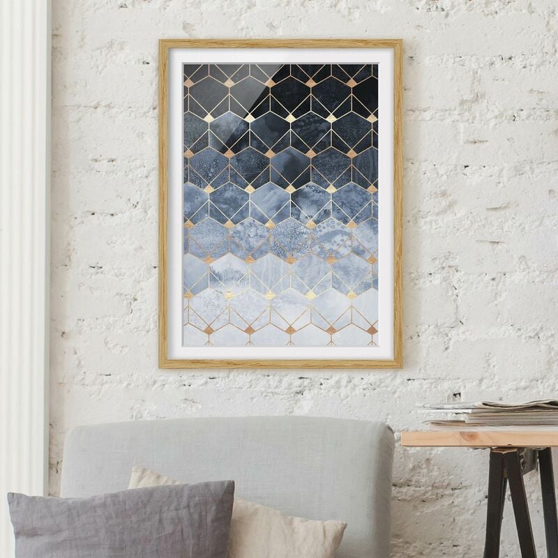 

Póster enmarcado - Blu Geometria Golden Art Deco Dimensión LxA: 70cm x 50cm, Marco: Roble