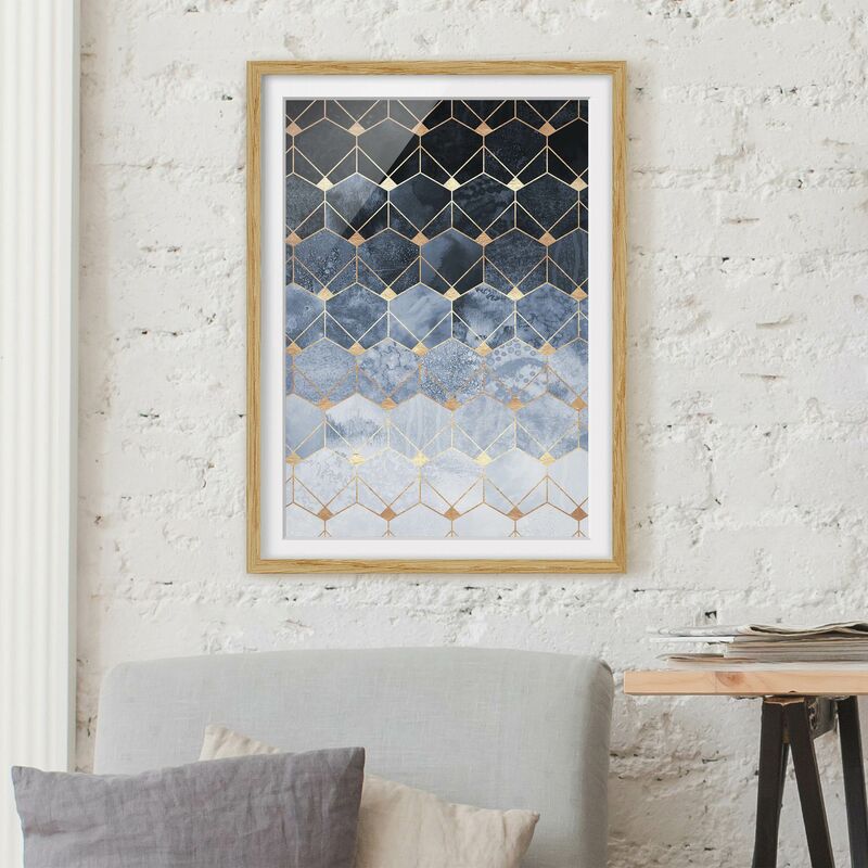 

Póster enmarcado - Blu Geometria Golden Art Deco Dimensión LxA: 100cm x 70cm, Marco: Roble