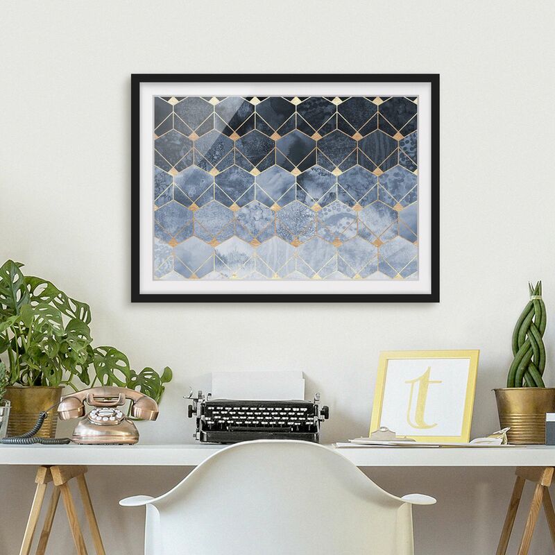 

Póster enmarcado - Blu Geometria Golden Art Deco Dimensión LxA: 40cm x 55cm, Marco: Negro