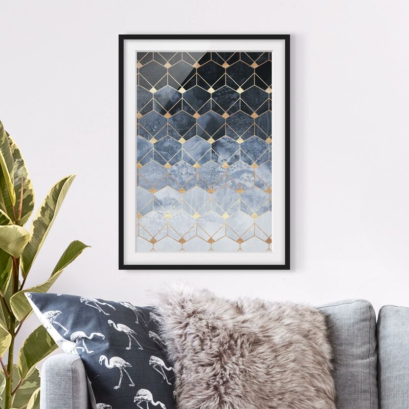 

Póster enmarcado - Blu Geometria Golden Art Deco Dimensión LxA: 100cm x 70cm, Marco: Negro