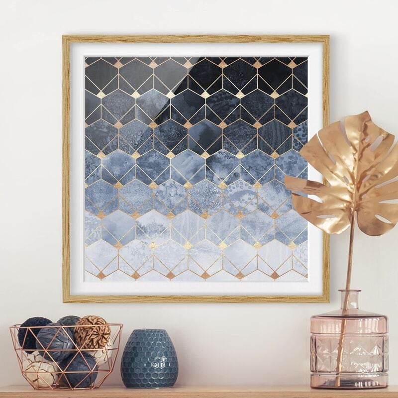 

Póster enmarcado - Blu Geometria Golden Art Deco Dimensión LxA: 30cm x 30cm, Marco: Roble
