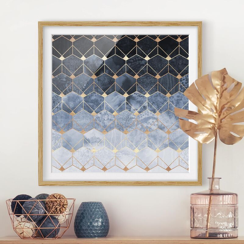 

Póster enmarcado - Blu Geometria Golden Art Deco Dimensión LxA: 70cm x 70cm, Marco: Roble