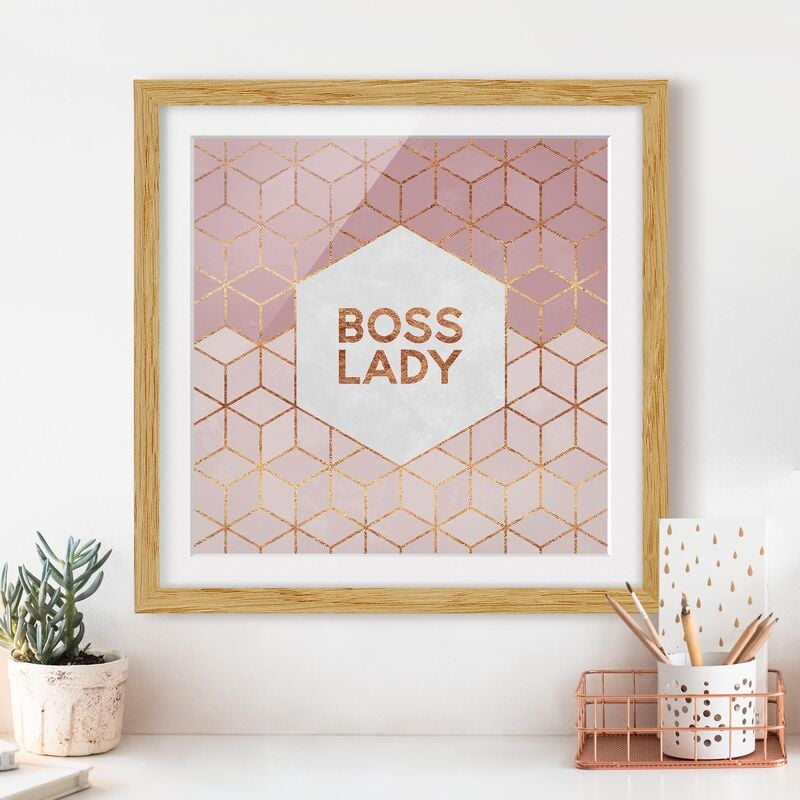 

Póster enmarcado - Boss Pink Lady esagoni Dimensión LxA: 50cm x 50cm, Marco: Roble