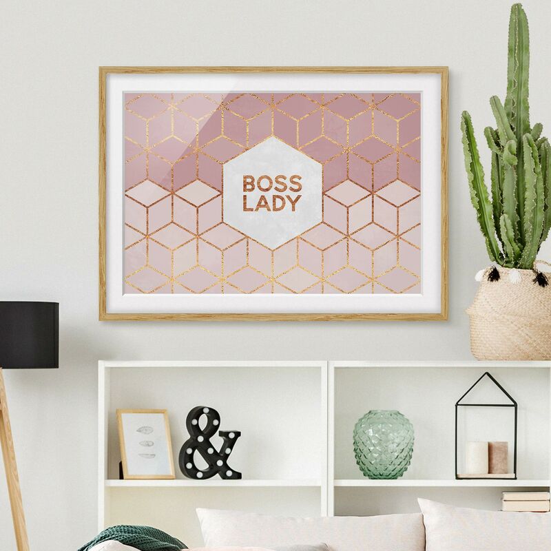 

Póster enmarcado - Boss Pink Lady esagoni Dimensión LxA: 40cm x 55cm, Marco: Roble