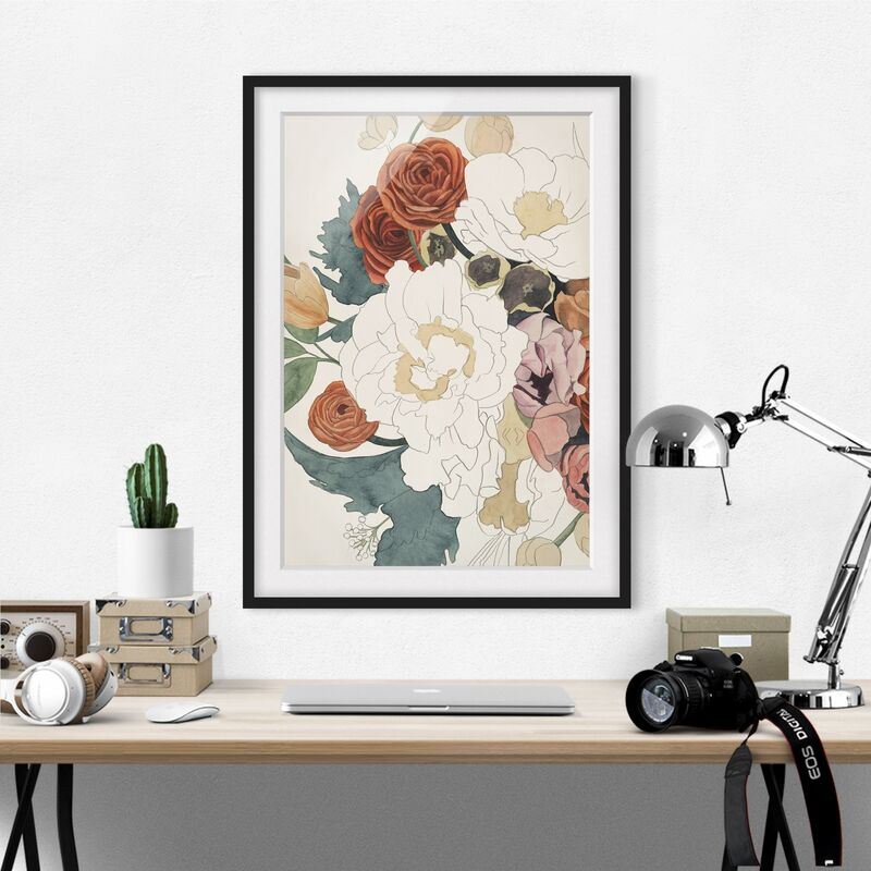 

Póster enmarcado - Bouquet Disegno Di Fiori In Rosso E Seppia Dimensión LxA: 24cm x 18cm, Marco: Negro