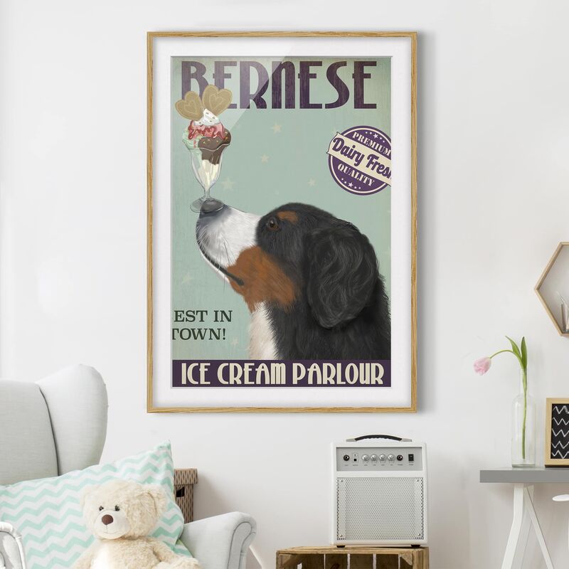 

Póster enmarcado - Bovaro Bernese Con Ghiaccio Dimensión LxA: 100cm x 70cm, Marco: Roble