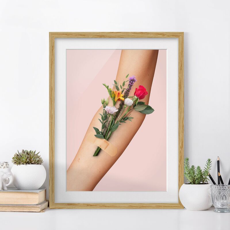 

Póster enmarcado - Braccio con i fiori Dimensión LxA: 100cm x 70cm, Marco: Roble