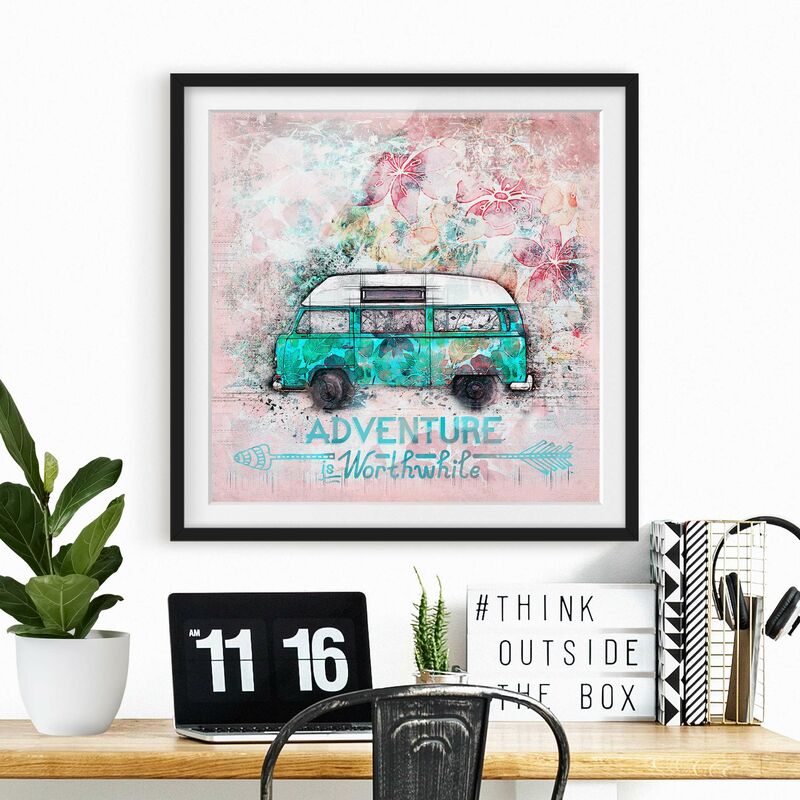 

Póster enmarcado - Bulli Adventure Collage pastello Dimensión LxA: 70cm x 70cm, Marco: Negro