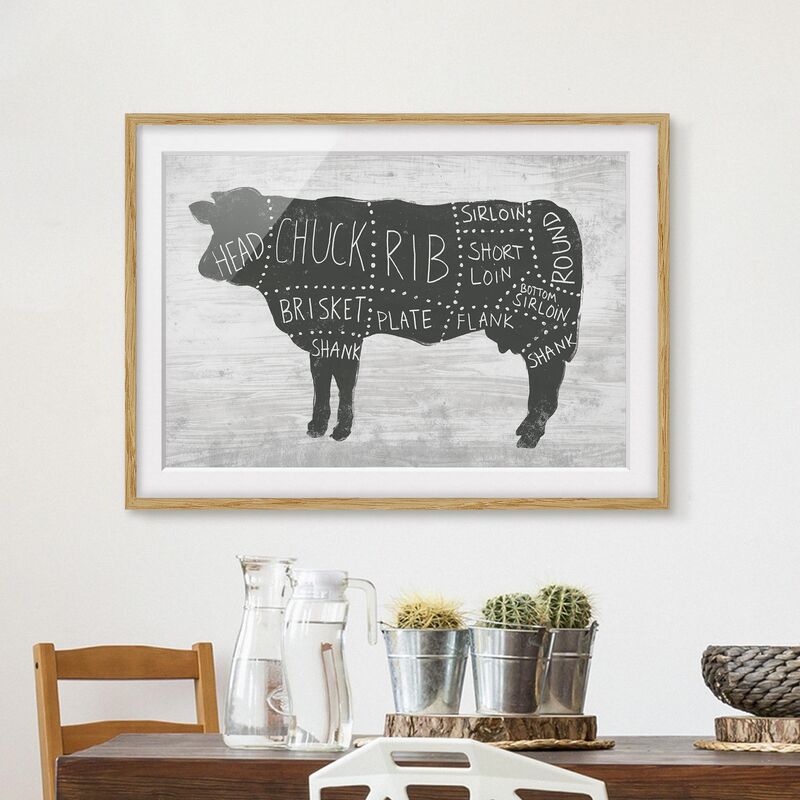 

Póster enmarcado - Butcher Board - Beef Dimensión LxA: 50cm x 70cm, Marco: Roble