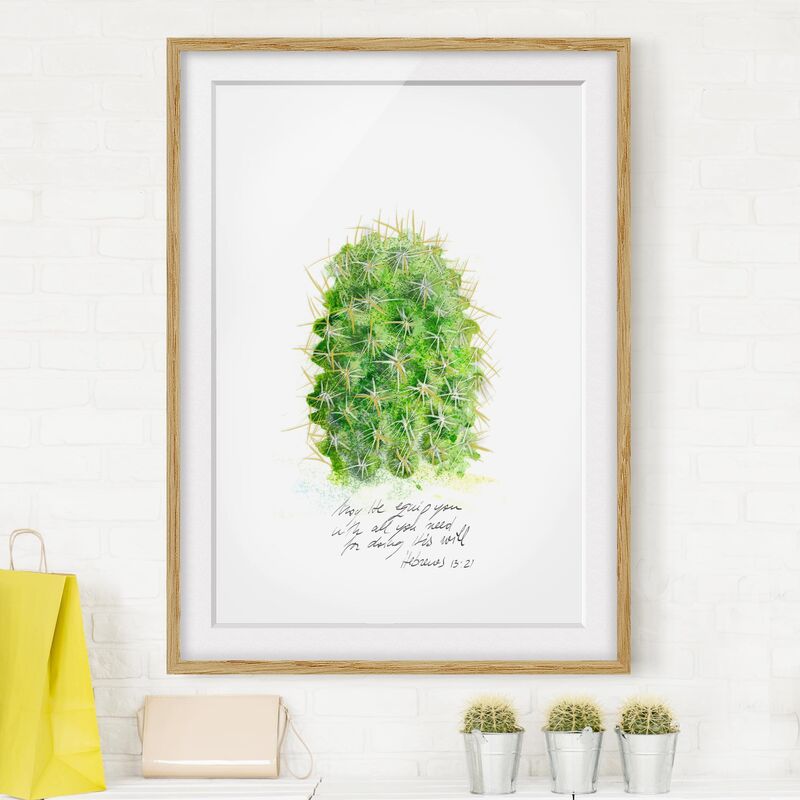 

Póster enmarcado - Cactus Con Bible Verse I Dimensión LxA: 24cm x 18cm, Marco: Roble