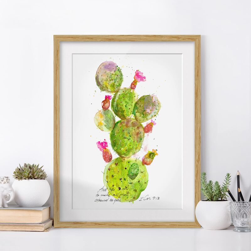 

Póster enmarcado - Cactus Con Bible Verse Iii Dimensión LxA: 70cm x 50cm, Marco: Roble