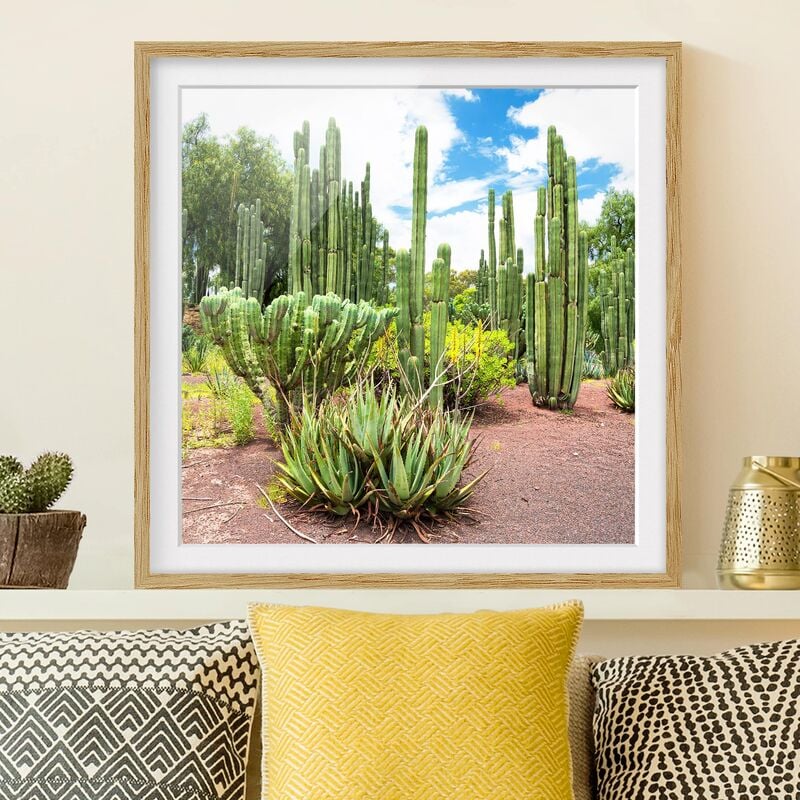 

Póster enmarcado - Cactus Landscape Dimensión LxA: 70cm x 70cm, Marco: Roble