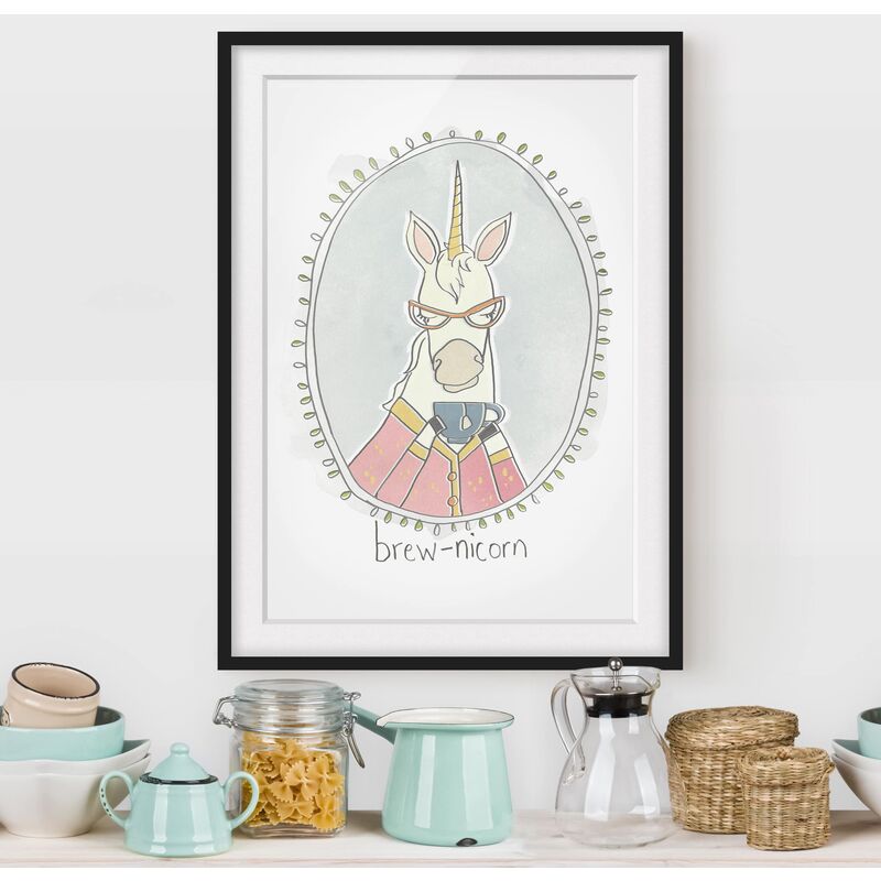 

Póster enmarcado - Caffeinated Unicorn Dimensión LxA: 100cm x 70cm, Marco: Negro