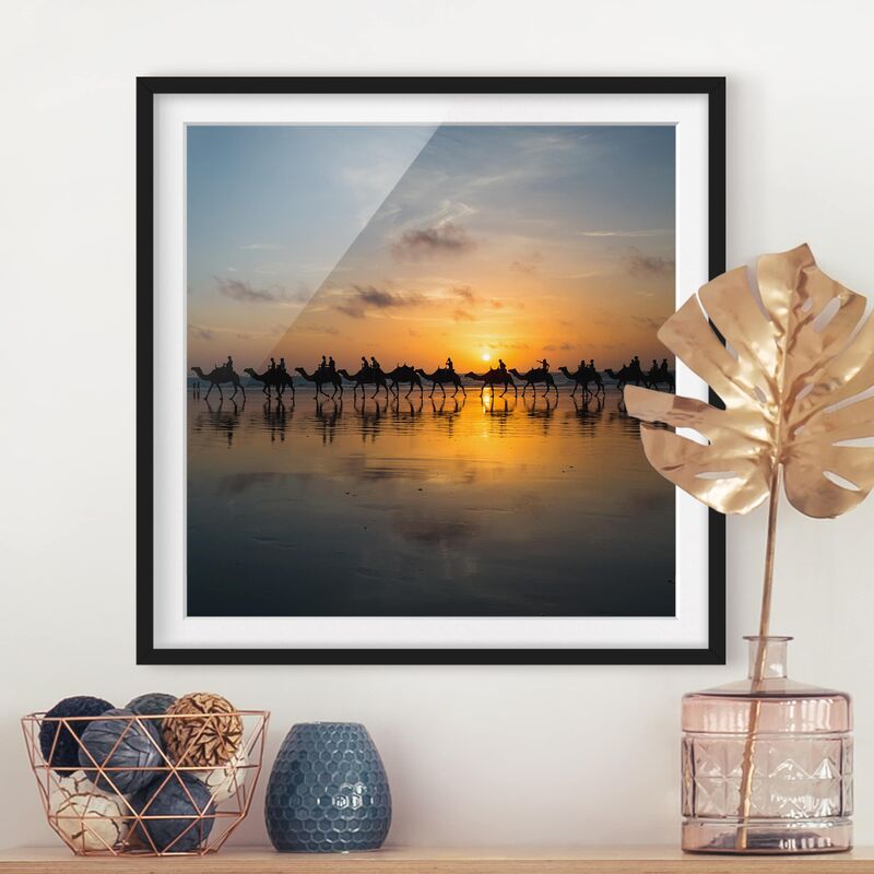 

Póster enmarcado - Camels In Sunset Dimensión LxA: 20cm x 20cm, Marco: Negro