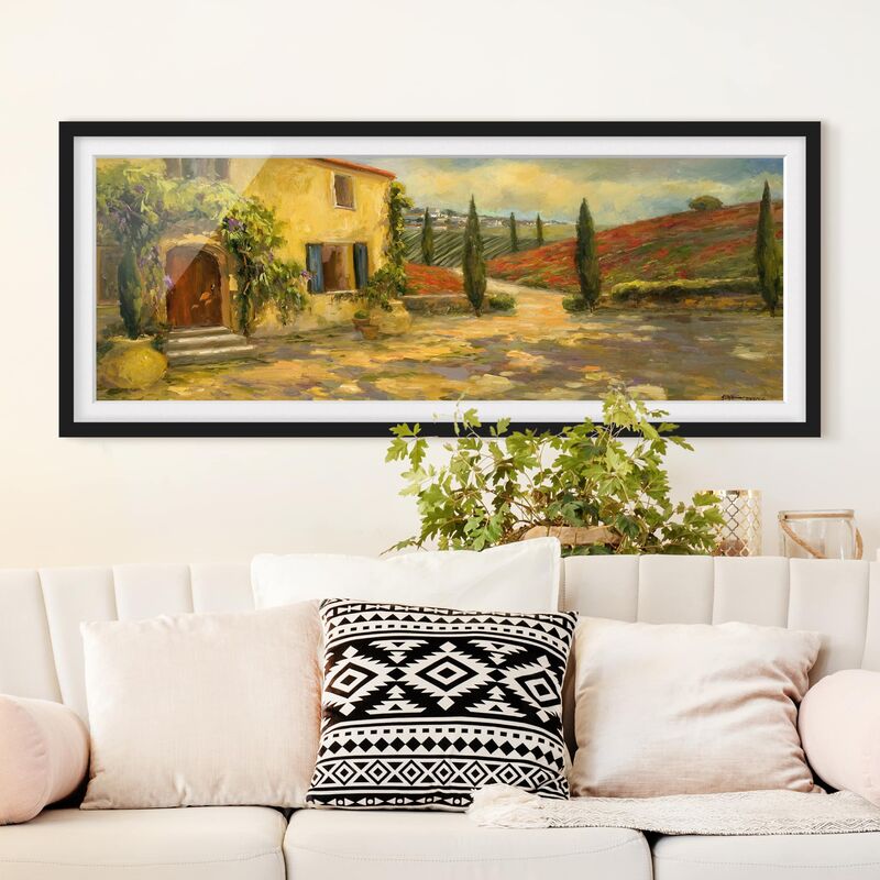 

Bilderwelten - Póster enmarcado - Campagna Italiana - Toscana Dimensión LxA: 50cm x 130cm, Marco: Negro