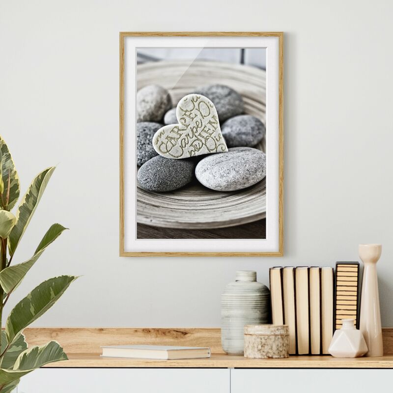 

Póster enmarcado - Carpe Diem di cuore con pietre Dimensión LxA: 70cm x 50cm, Marco: Roble