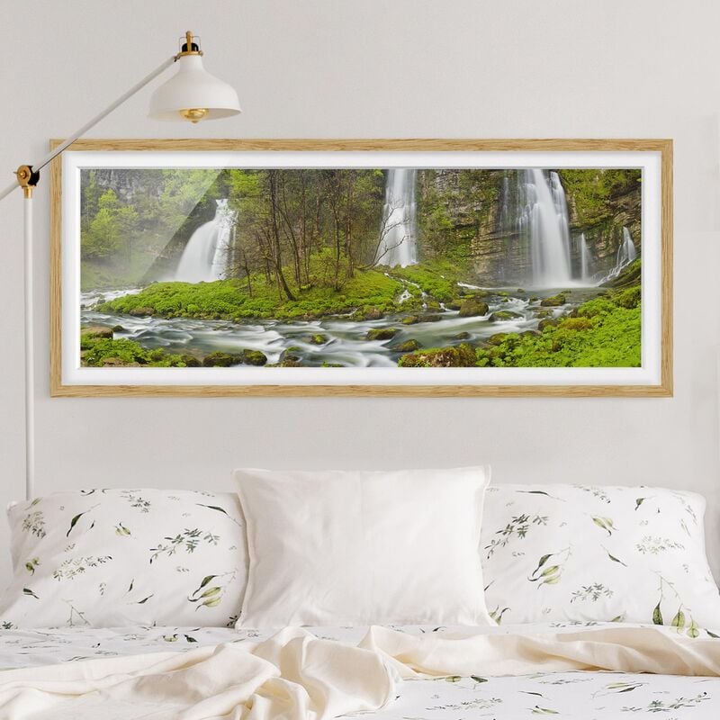 

Póster enmarcado - Cascate Cascade De Flumen Dimensión LxA: 50cm x 130cm, Marco: Roble