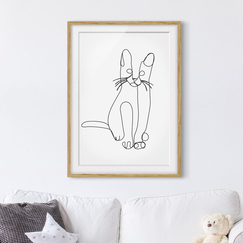 

Póster enmarcado - Cat Line Art Dimensión LxA: 55cm x 40cm, Marco: Roble