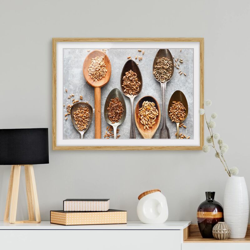 

Póster enmarcado - Cereal Grains Spoon Dimensión LxA: 70cm x 100cm, Marco: Roble
