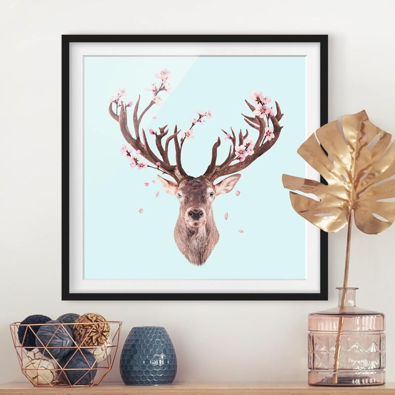 

Póster enmarcado - Cervo con Cherry Blossoms Dimensión LxA: 70cm x 70cm, Marco: Negro