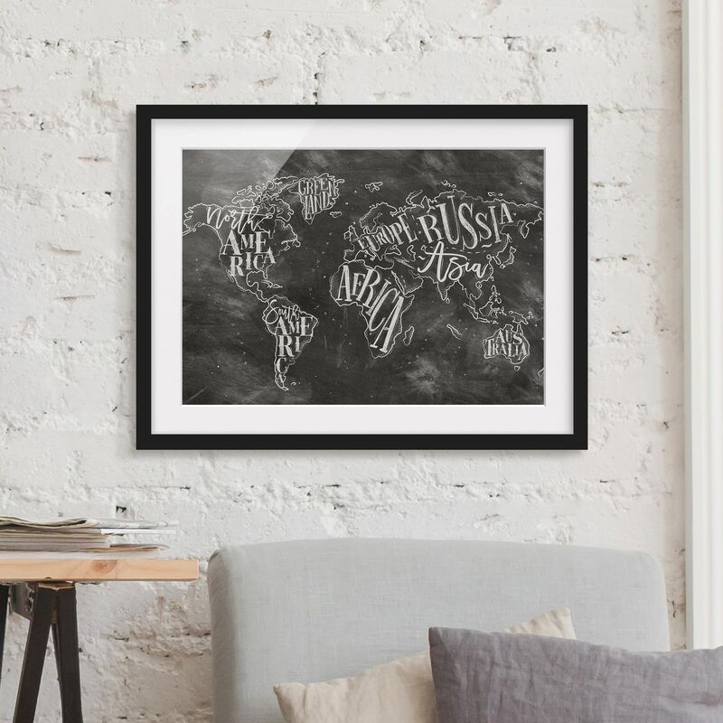 

Póster enmarcado - Chalk World Map Dimensión LxA: 40cm x 55cm, Marco: Negro