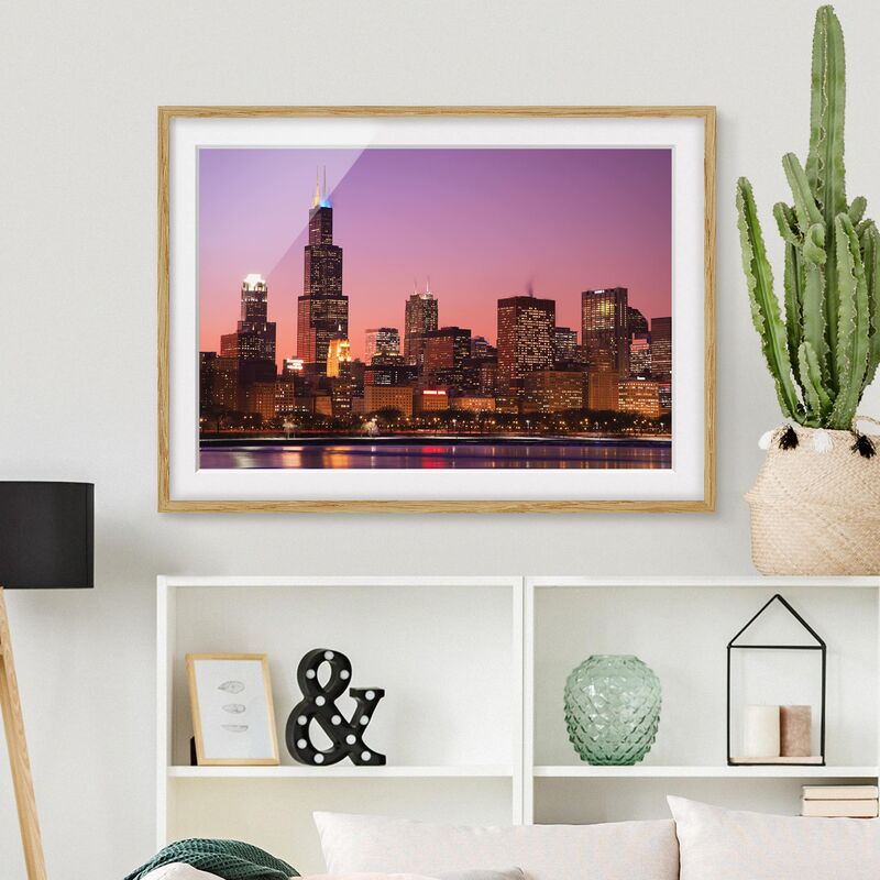 

Póster enmarcado - Chicago Skyline Dimensión LxA: 40cm x 55cm, Marco: Roble