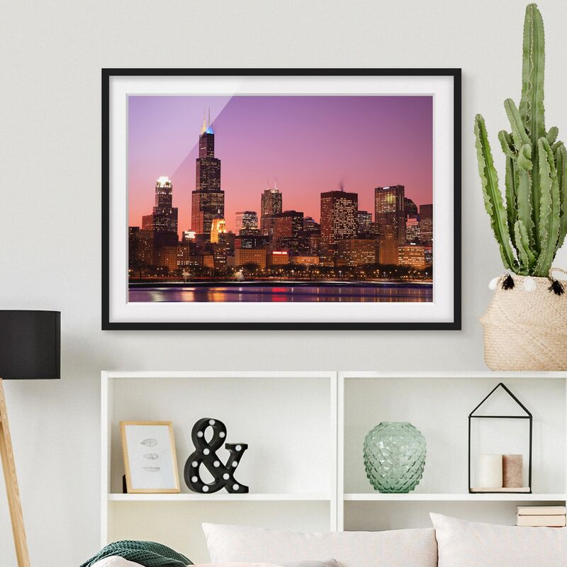

Póster enmarcado - Chicago Skyline Dimensión LxA: 18cm x 24cm, Marco: Negro