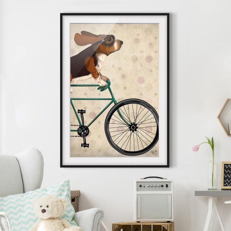 

Póster enmarcado - Ciclismo - Basset In Bicicletta Dimensión LxA: 24cm x 18cm, Marco: Negro