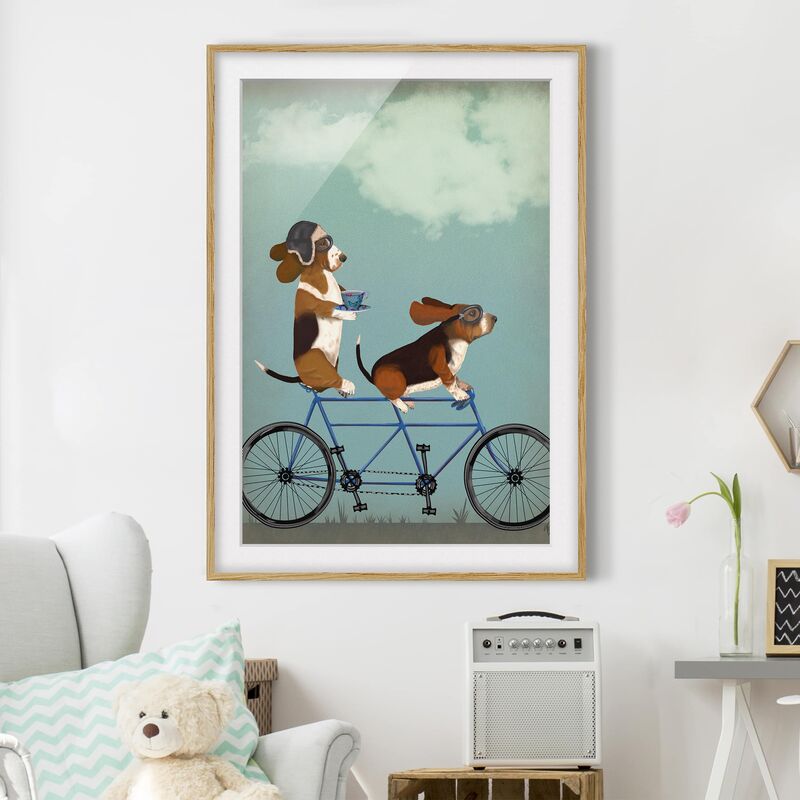 

Póster enmarcado - Ciclismo - Bassets Tandem Dimensión LxA: 100cm x 70cm, Marco: Roble