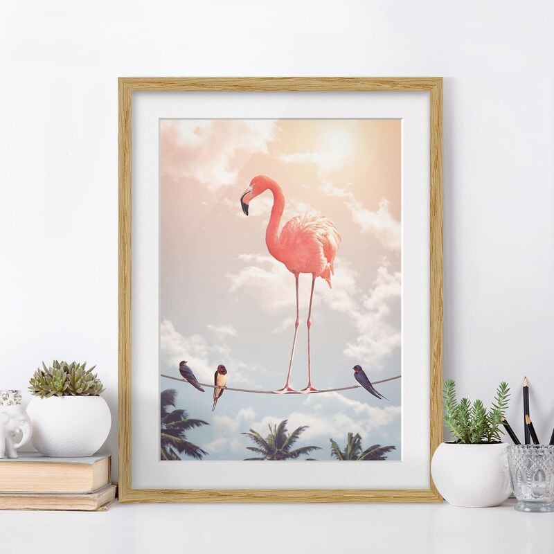 

Póster enmarcado - Cielo Con Flamingo Dimensión LxA: 40cm x 30cm, Marco: Roble