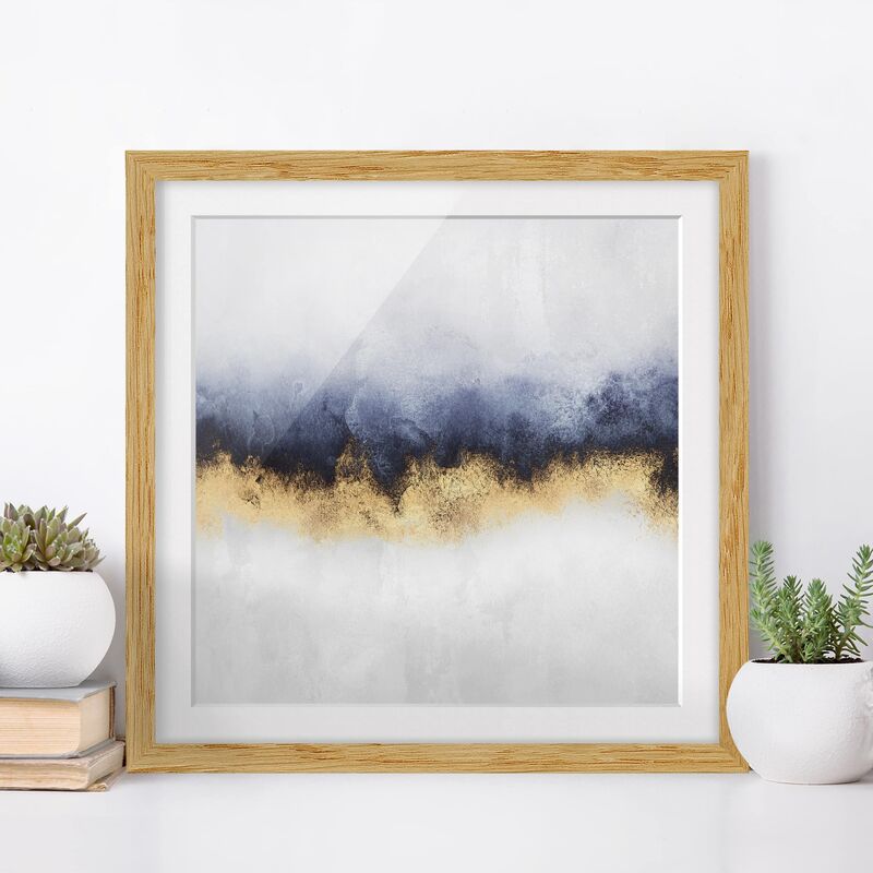 

Póster enmarcado - Cielo nuvoloso con oro Dimensión LxA: 50cm x 50cm, Marco: Roble