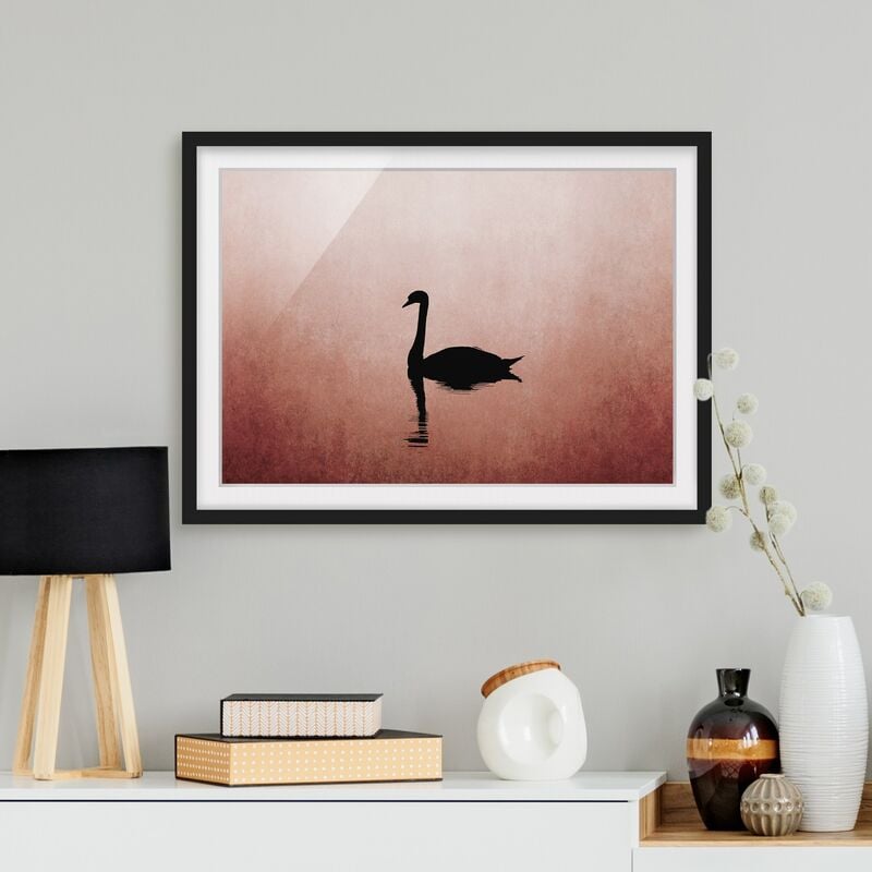 

Póster enmarcado - Cigno al tramonto Dimensión LxA: 18cm x 24cm, Marco: Negro