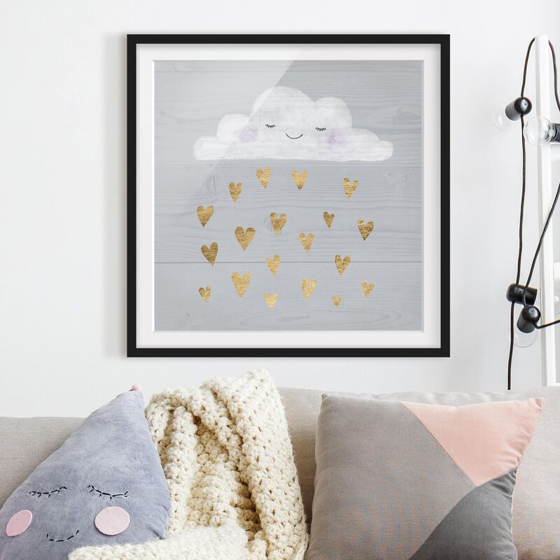 

Póster enmarcado - Cloud With Golden Hearts Dimensión LxA: 70cm x 70cm, Marco: Negro