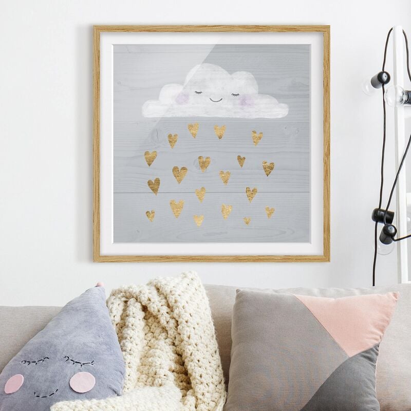 

Póster enmarcado - Cloud With Golden Hearts Dimensión LxA: 50cm x 50cm, Marco: Roble