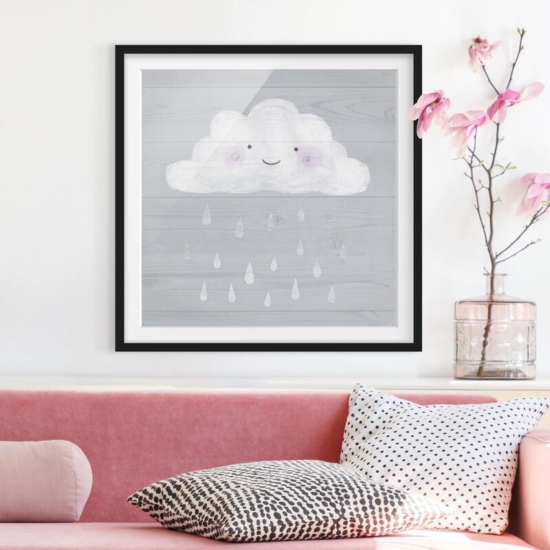 

Póster enmarcado - Cloud With Silver Raindrops Dimensión LxA: 70cm x 70cm, Marco: Negro