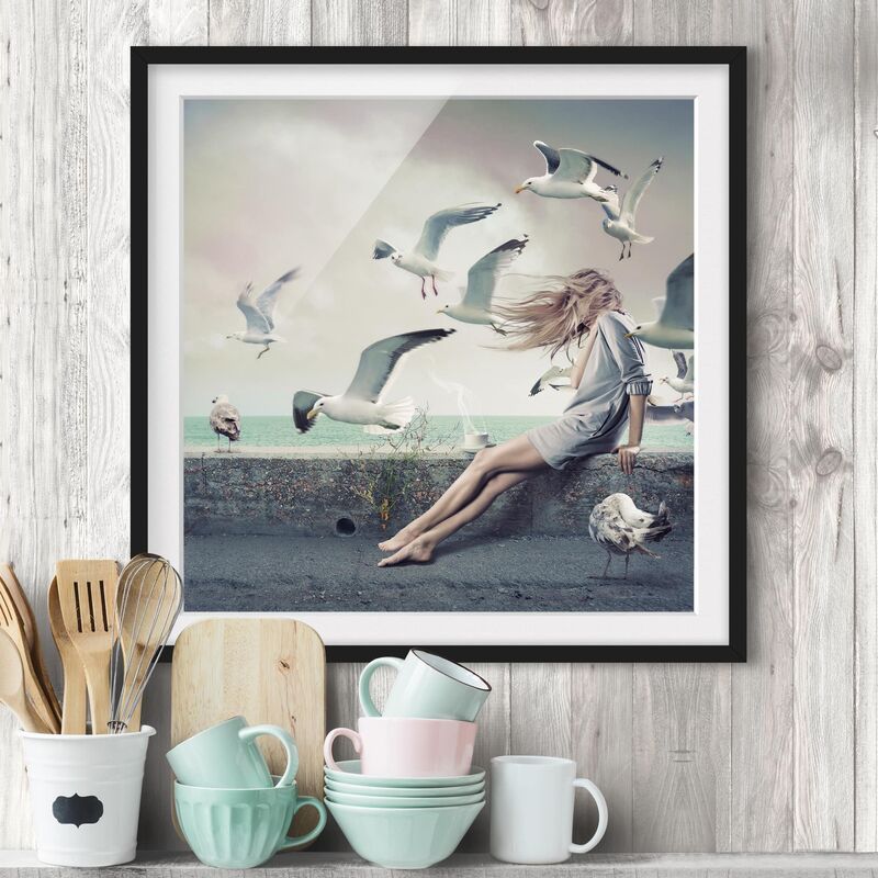 

Póster enmarcado - Coffee By The Sea Dimensión LxA: 70cm x 70cm, Marco: Negro