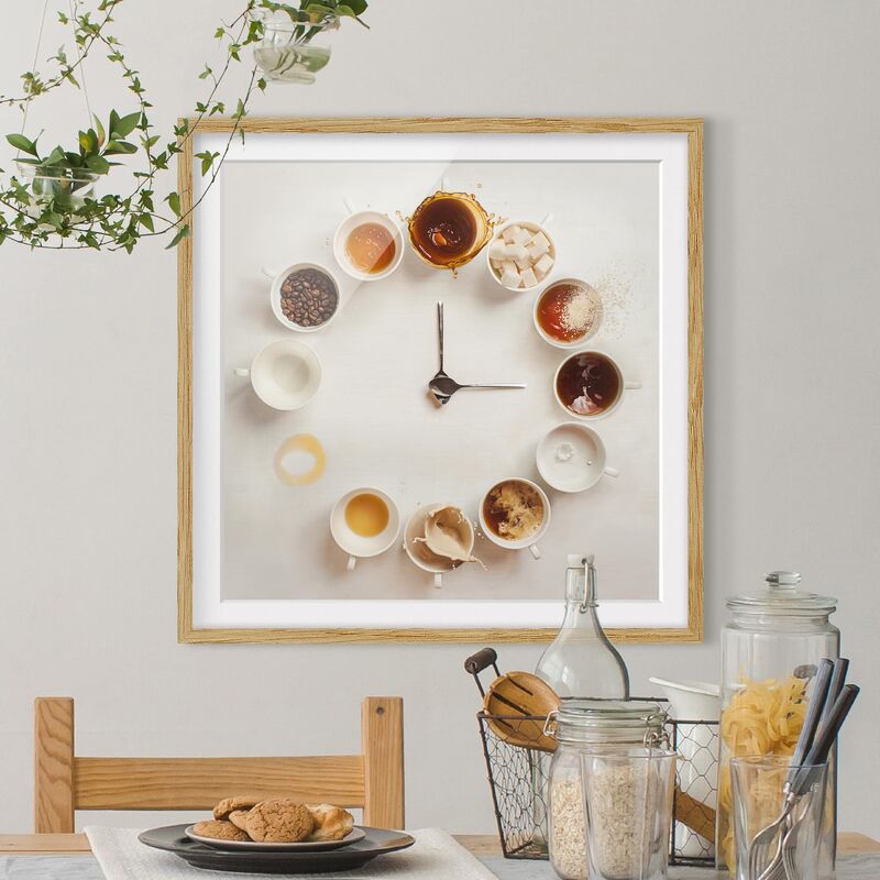 

Póster enmarcado - Coffee Time Dimensión LxA: 50cm x 50cm, Marco: Roble