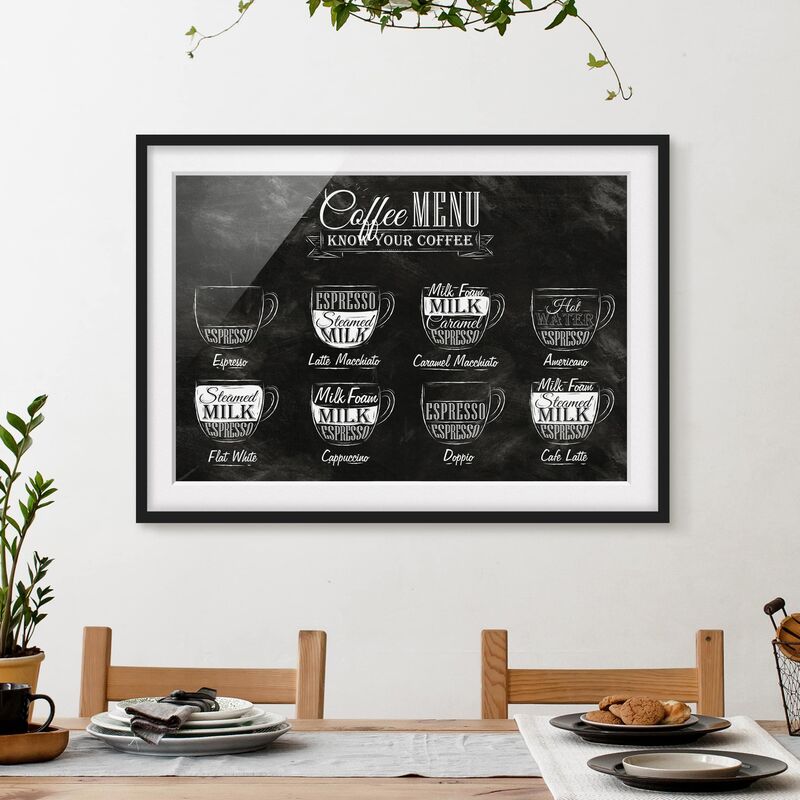 

Póster enmarcado - Coffees Chalkboard Dimensión LxA: 30cm x 40cm, Marco: Negro