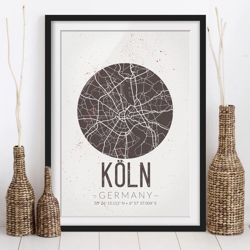 

Póster enmarcado - Cologne City Map - Retro Dimensión LxA: 24cm x 18cm, Marco: Negro