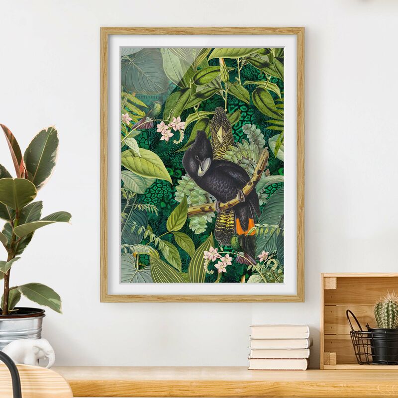 

Póster enmarcado - Colorato collage - Cacatua In The Jungle Dimensión LxA: 70cm x 50cm, Marco: Roble